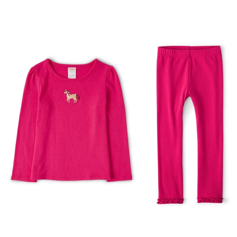 New Gymboree Girls 6 Embroidered Horse Top & Ruffle Leggings Set Pink Pony Club